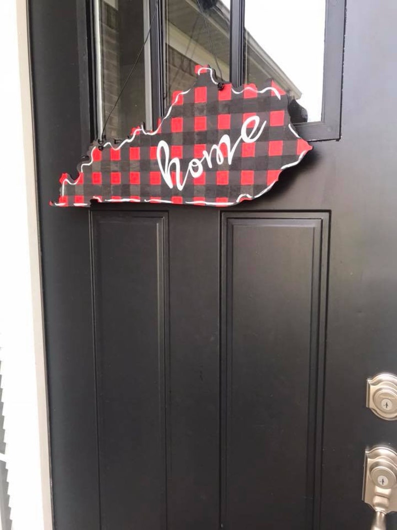Buffalo Plaid Home State Wooden Door Hanger Wreath