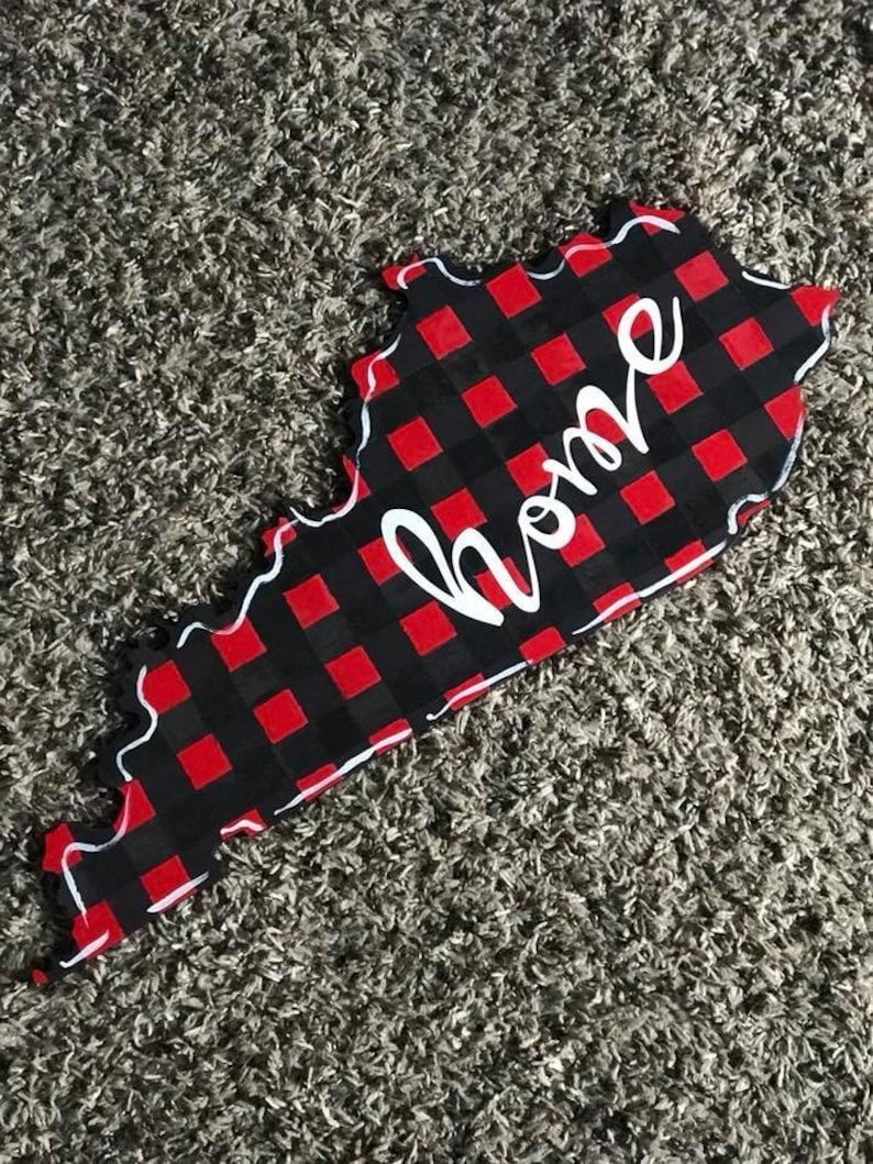 Buffalo Plaid Home State Wooden Door Hanger Wreath