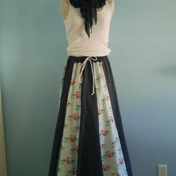 Boho Babydoll Maxi Skirt, Long Full Length Skirt, Hippie Festival Skirt, peasant, 1970