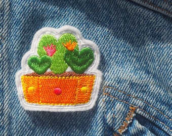 Mini Cacti Pot Plant Iron on Embroidered Patch.