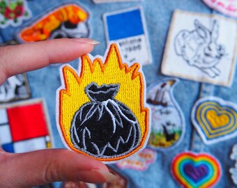 Flaming Garbage Embroidered Iron on Patch