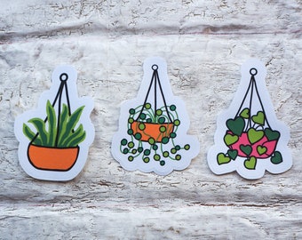 Three Mini Hanging Pot Plant Recycled Paper Stickers
