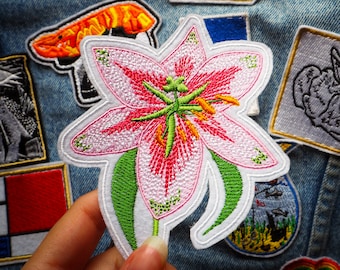 Stargazer Lily Embroidered Iron on Patch