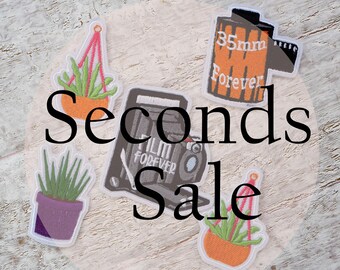 Seconds Iron On Patches: Plant, Camera, Climbing Shoe