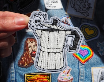 Skull Coffee. Coffee/Moka Pot. Iron on Patch.