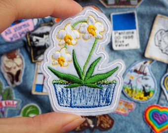 Orchid Pot Plant Iron on Embroidered Patch