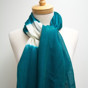 Teal and White Scarf / Silk and Wool Scarf / Silk Scarf Women / Gifts for Her / Gifts for Mom / Scarves for Women / Vibrant Outfits