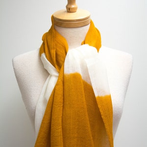 Mustard and White Scarf / Silk and Wool Scarf / Silk Scarf Women / Gifts for Her / Gifts for Mom / Scarves for Women / Vibrant Outfits