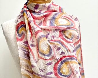 Brushstroke Scarf /  Cotton and Silk Scarf / Silk Scarf Women  / Gifts for Her / Gifts for Mom / Scarves for Women / Vibrant Outfits