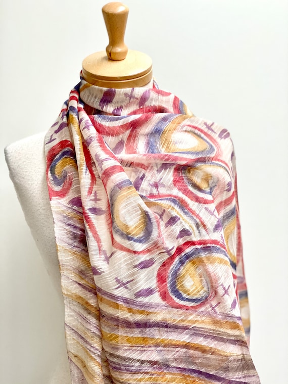 Brushstroke Scarf Cotton and Silk Scarf Silk Scarf Women
