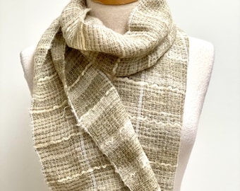 Handmade 100% Wool Olive Knitted Scarf with Tassels