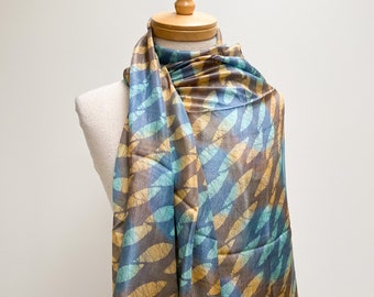 Blue Leaves Silk Scarf / Lightweight Scarf / Silk Scarf Women / Gifts for Her / Gifts for Mom / Scarves for Women  / Vibrant Outfits