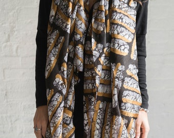 Black and Gold Silk Scarf: Lightweight Fair-Trade Wearable Art