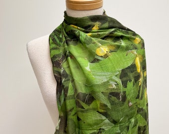 Yellow Lady's Slippers Scarf: Modal Silk Blend, Floral Print
