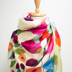 Spring Scarf /  Cotton and Silk Scarf / Silk Scarf Women  / Gifts for Her / Gifts for Mom / Scarves for Women / Vibrant Outfits