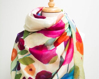 Floral Cotton Silk Scarf: Vibrant Spring Colors