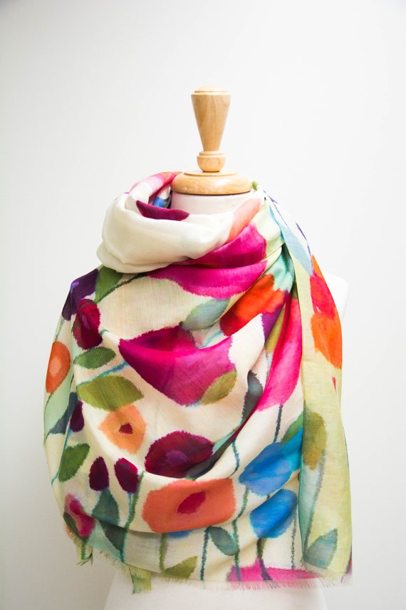 Spring Scarf Cotton and Silk Scarf Silk Scarf Women Gifts for Her Gifts for Mom Scarves for Women Vibrant Outfits Etsy