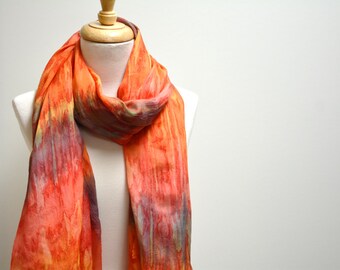 Orange Tie Dye Silk Scarf / Lightweight Scarf / Silk Scarf Women / Gifts for Her / Gifts for Mom / Scarves for Women / Vibrant Outfits