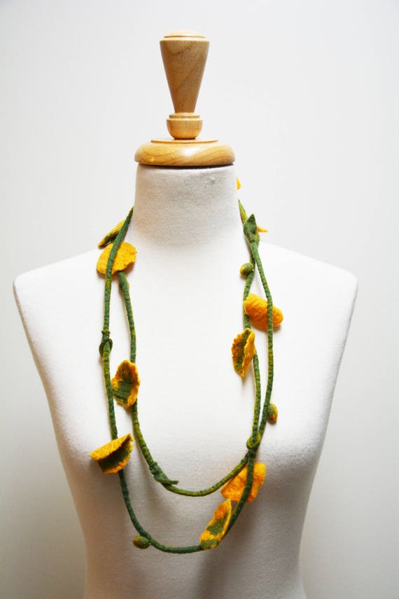 Yellow & Green Felt Flower Garland: Handmade Fair Trade Scarf