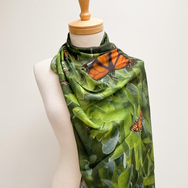 Monarch Butterflies Scarf / Modal and Silk Scarf / Silk Scarf Women / Gifts for Her / Gifts for Mom / Scarves for Women / Vibrant Outfits