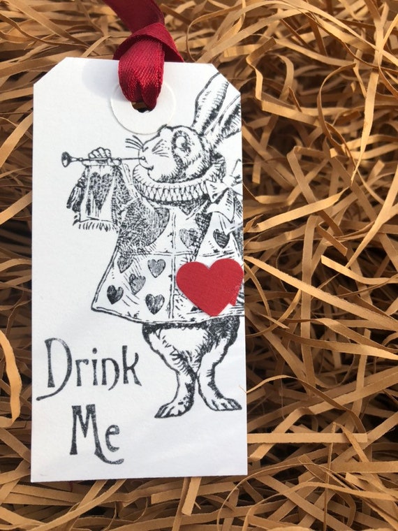 Alice In Wonderland Herald Rabbit Drink Me Eat Me gift tags Handmade Set Of 10 