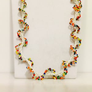 Handmade spirit bead necklace, Pow Wow item, one of a kind, boho style, Ruffled necklace, lacy jewelry, Oglala butterfly stitch