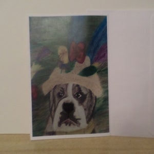 Engelse bulldogkaart, bulldog met hoed, hondenkaart, kunstprint, briefpapier en envelop, blanco binnenkant hondenkaart, ziet er mooi uit in een lijst