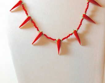 Red pepper choker, Chile necklace, Veggie lover, garden theme jewelry, gift for cook, red necklace, harvest season, handmade present