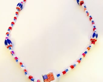 handgemaakte vlagketting, Fourth of July, patriottische feestdagen VS, rood wit blauw, Veteranendag, klein bedrijf, uniek