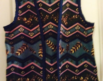 Warm fleece vest, ooak multicolor clothes, clothes for layers, one size, JeriAielloartstore, made in America, small business, hippie boho,