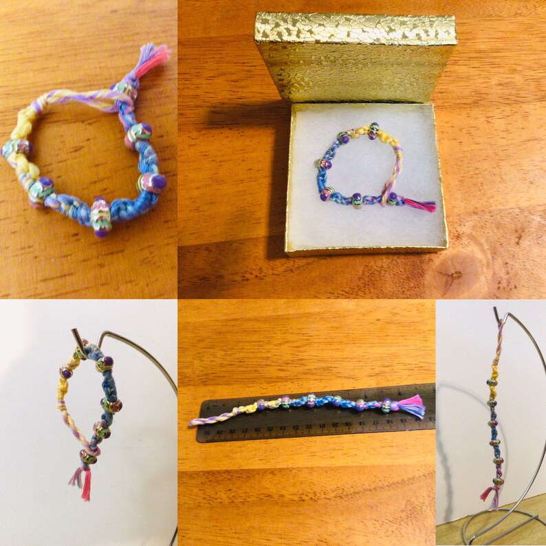 fits ages 4 to 6 Children\u2019s bracelet pastel bracelet kid\u2019s jewelry hand woven knotted bracelet fiber art Easter egg bracelet macrame