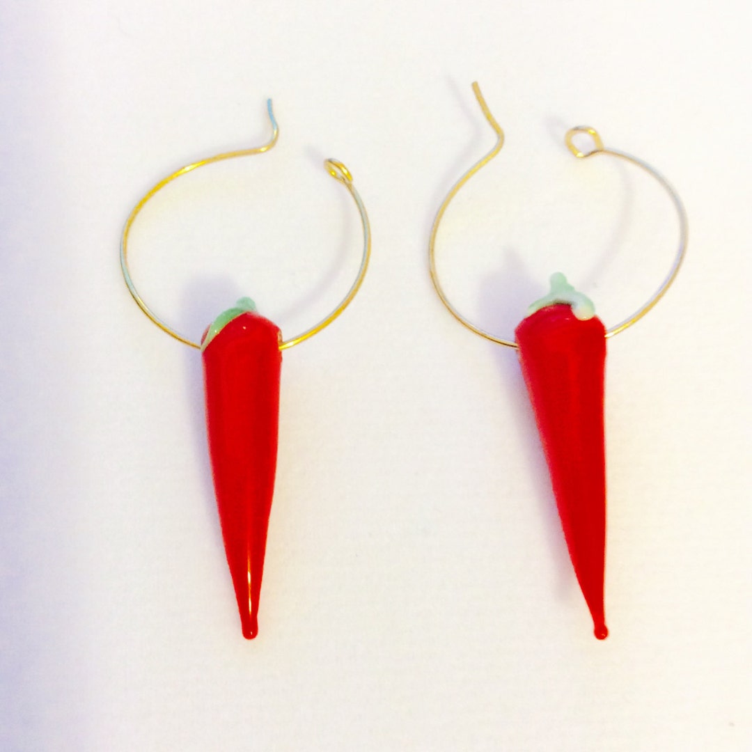 Red Pepper Hoop Earrings, Chile Earrings, Red Pepper Earrings, Hoop Pepper Pierced Earrings