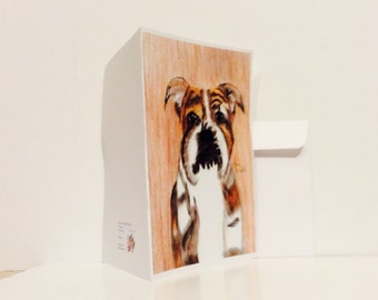 English Bulldog greeting card, Bulldog stationary, brindle English bulldog, JeriAielloartstore, english bulldog art print, Made in USA, dogs