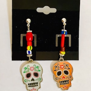 Day of the Dead, Dia De Los Muertos, sugar skull earrings, calavera, All Souls Day, skeleton earrings, JeriAielloartstore, skull jewelry