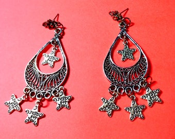 chandelier stars earrings with flower posts, celestial jewelry, astronomy earrings , fancy astrology earrings, night sky, star lover, zodiac