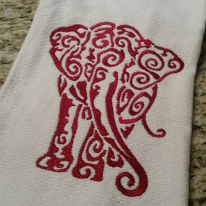 Crimson Tide Towel, Alabama Elephant Embroidered Kitchen Towel, Roll Tide Towel, Custom Colors Available