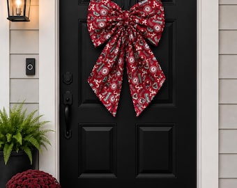 Large Reversible Door Bow | Alabama Football Houndstooth Fall Porch Decor