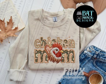 Chicken Mom Faux Embroidery Sweatshirt