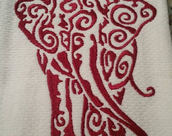 Embroidered Elephant Kitchen Towel - Custom Color Options Available