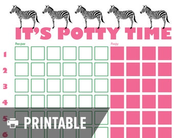Potty Training Chart - Zebra "It's Potty Time" - INSTANT DOWNLOAD - Printable jpg