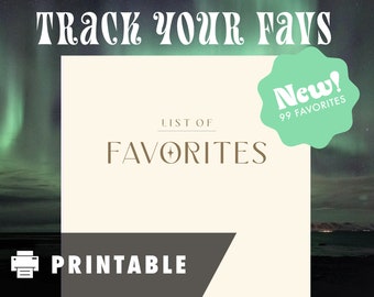 Printable Favorites List: Movies, Restaurants, Travel (PDF Download)