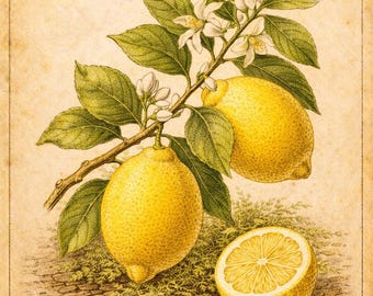 Vintage Citrus Botanical Prints – Set of 5 – Cottagecore Wall Art – Printable Antique Illustration – 12x18