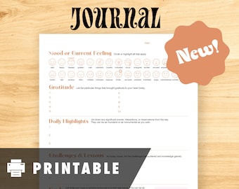 Prompt Journal Worksheet – Mood Tracker, Gratitude, Goals (Digital Download)