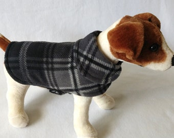 Dog or Cat Sweater Coat - Fleece Dog Jacket - Gray and Black Plaid