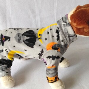 Dog or Cat Long John Style Pajamas - Fleece Dog Pjs - Sweater Outfit Pjs - Whimsical Sloth Halloween Print - Leash hole option