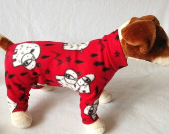 ON SALE!! Dog Pajamas Long Johns Fleece Christmas Sweater Cat Clothes Fleece Dog Clothes Winter Holiday Whimsical Polar Bears White and Red