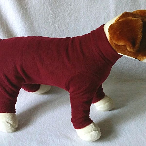 Dog or Cat Long John Style Fleece Pajamas Clothes Sweater Burgundy Maroon