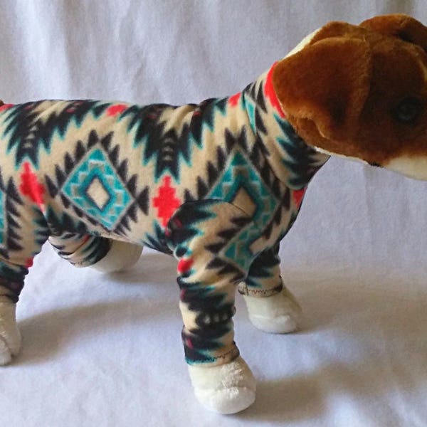 Dog or Cat Long John Style Fleece Pajamas Clothes Sweater Southwestern Pattern Print