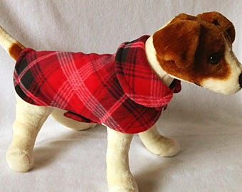 Dog or Cat Fleece Sweater Coat Jacket Red and Black Plaid Print