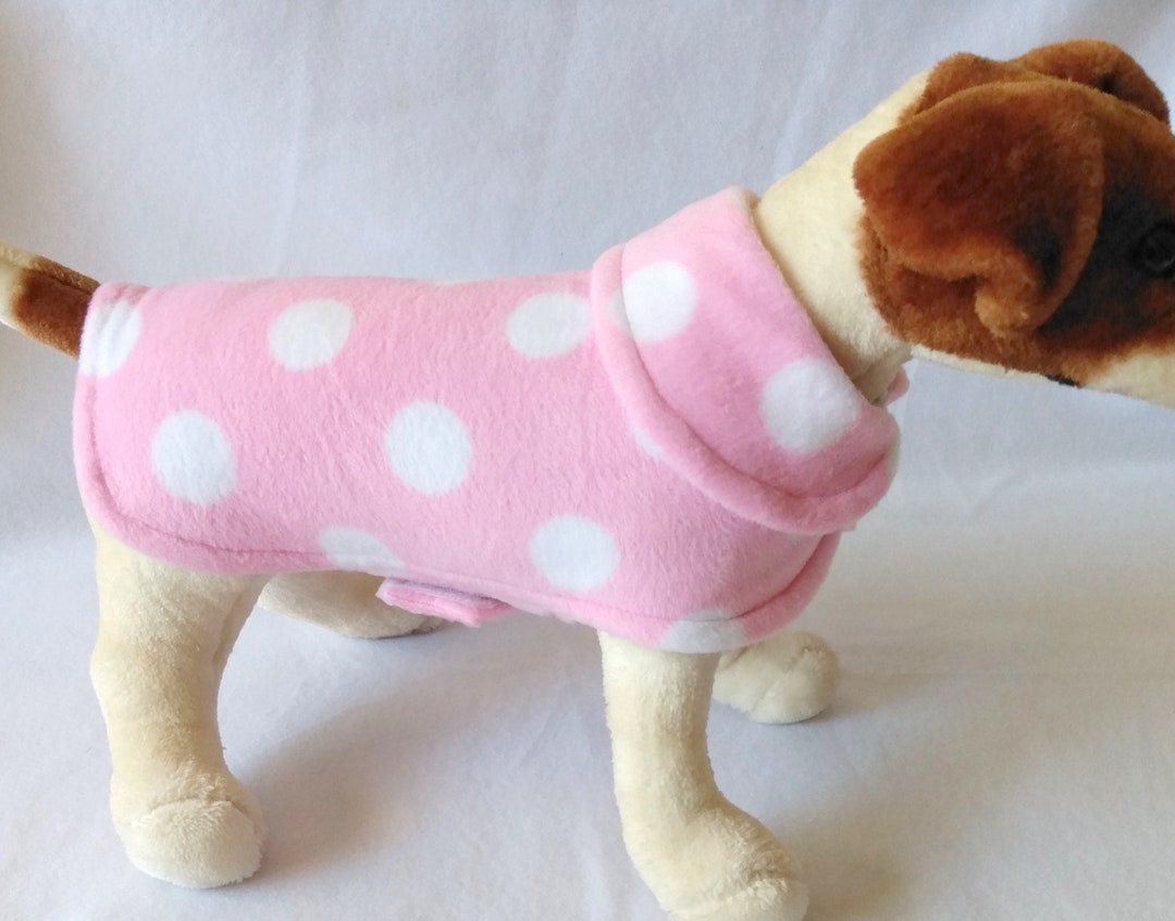 Dog or Cat Fleece Sweater Coat Jacket Pink and White Polka Dot Print